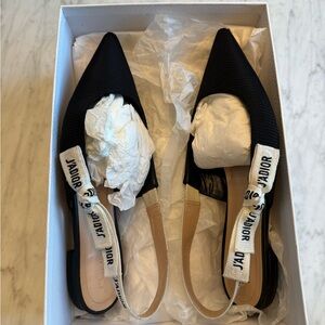 Dior Black and Cream Slingback Flats